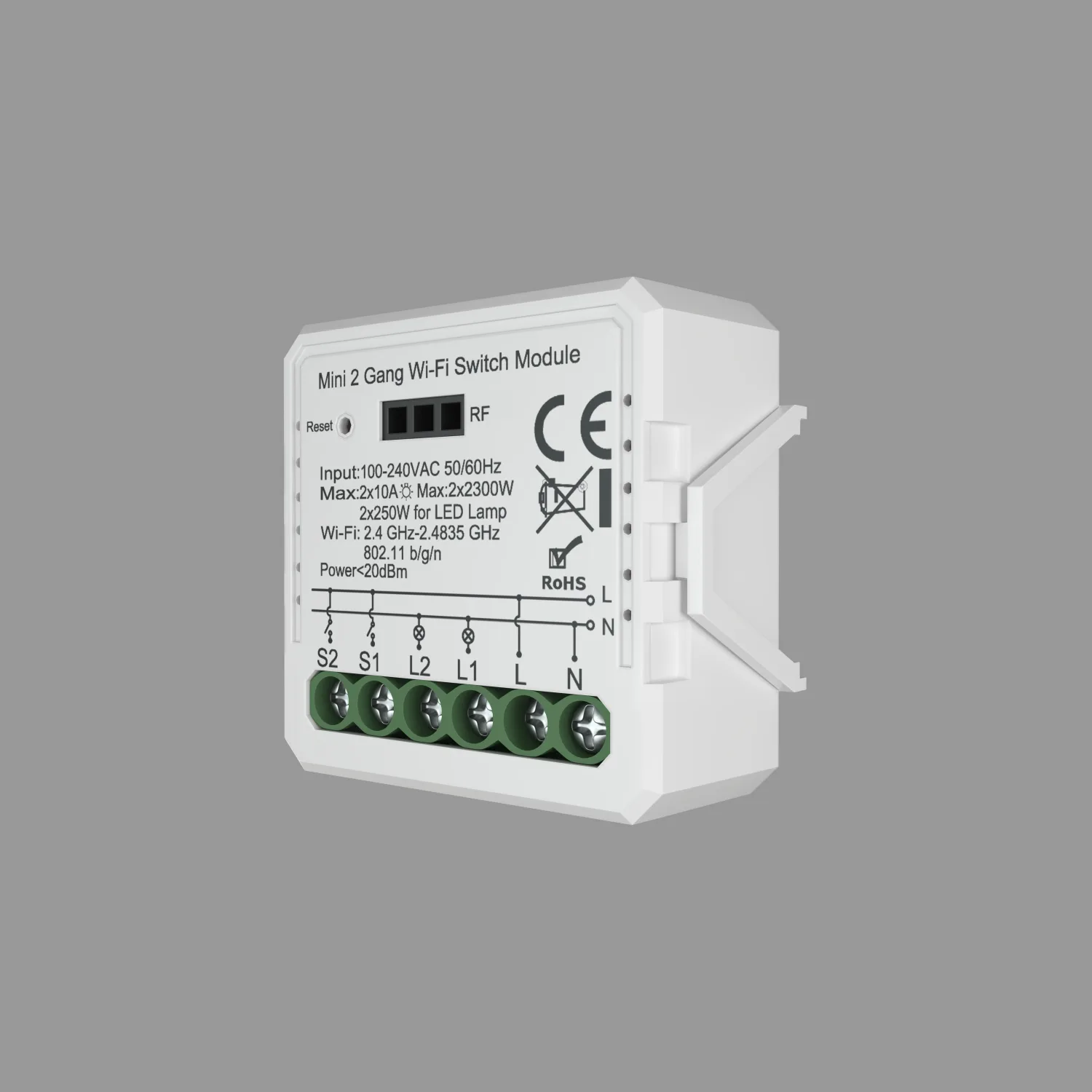 Двухканальное Wi‑Fi реле‑выключатель Denkirs RL1002-SM